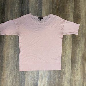 Light Pink Eyelet Short Sleeve Sweater Top